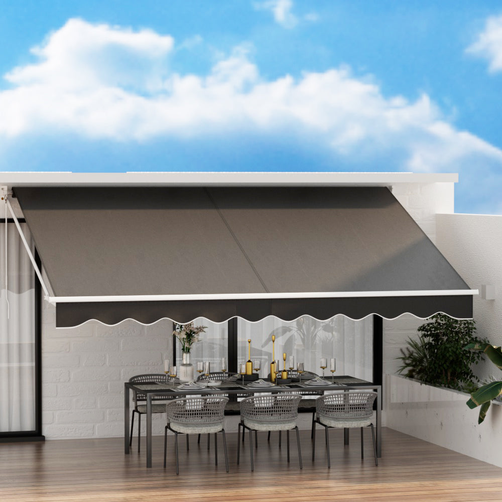 Instahut Retractable Folding Arm Awning Motorised Sunshade 4.5Mx2.5M Grey-Home & Garden > Shading-PEROZ Accessories