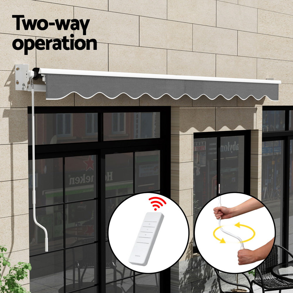 Instahut Retractable Folding Arm Awning Motorised Sunshade 4.5Mx2.5M Grey-Home & Garden > Shading-PEROZ Accessories