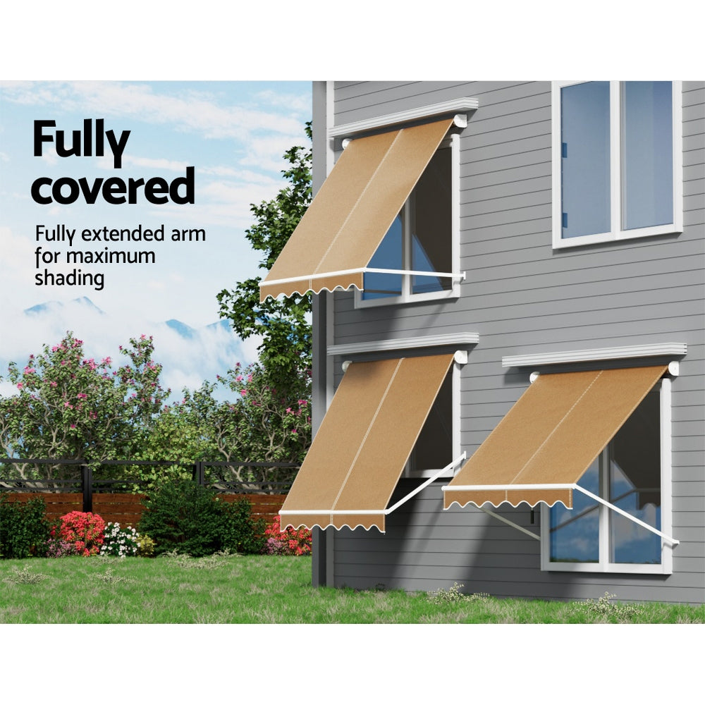 Instahut Window Fixed Pivot Arm Awning Outdoor Retractable Canopy 2.1X2.1M Beige-Home & Garden > Shading-PEROZ Accessories