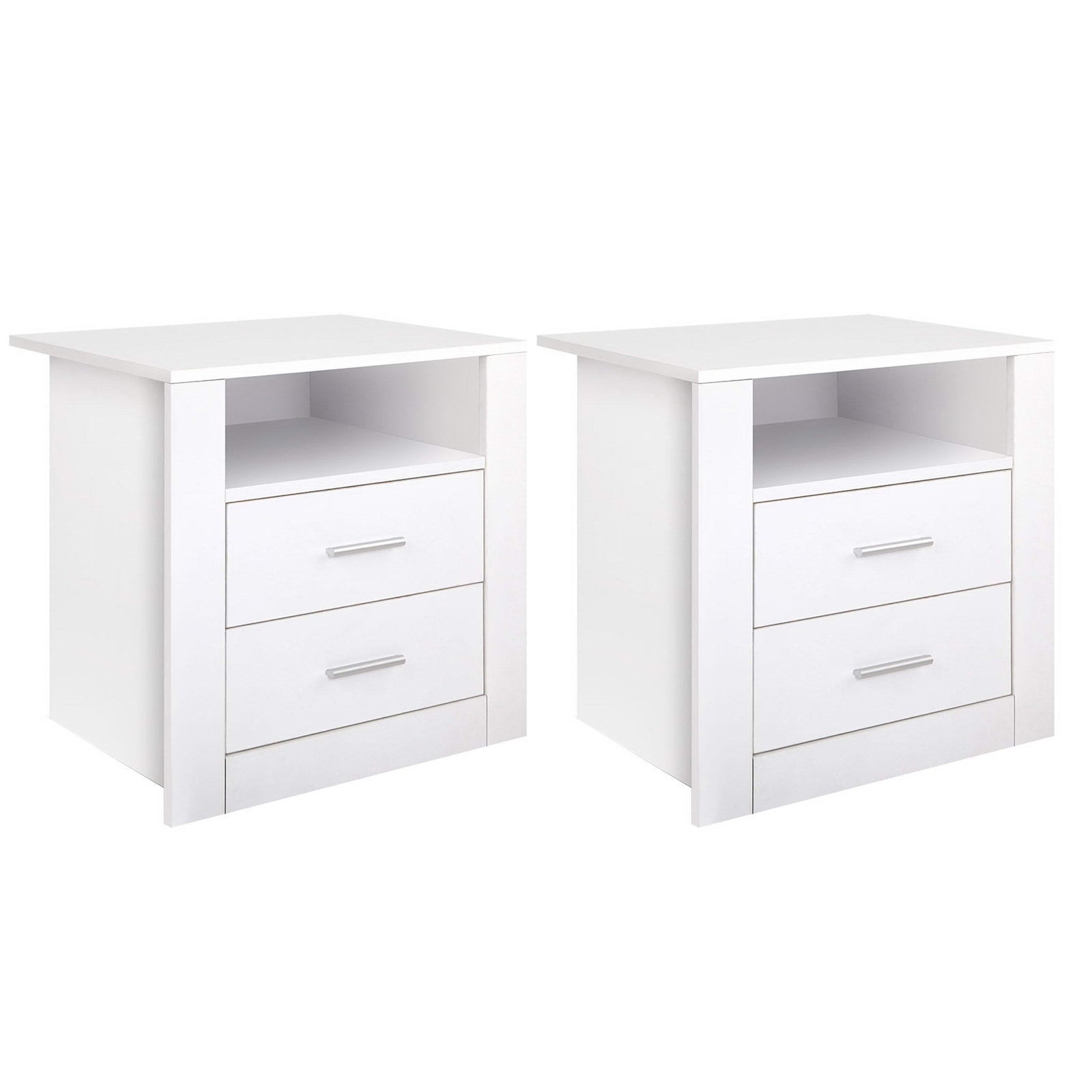 Artiss 2 X Bedside Table 2 Drawers with Shelf - TARA White-Furniture > Bedroom > Bedside Tables-PEROZ Accessories