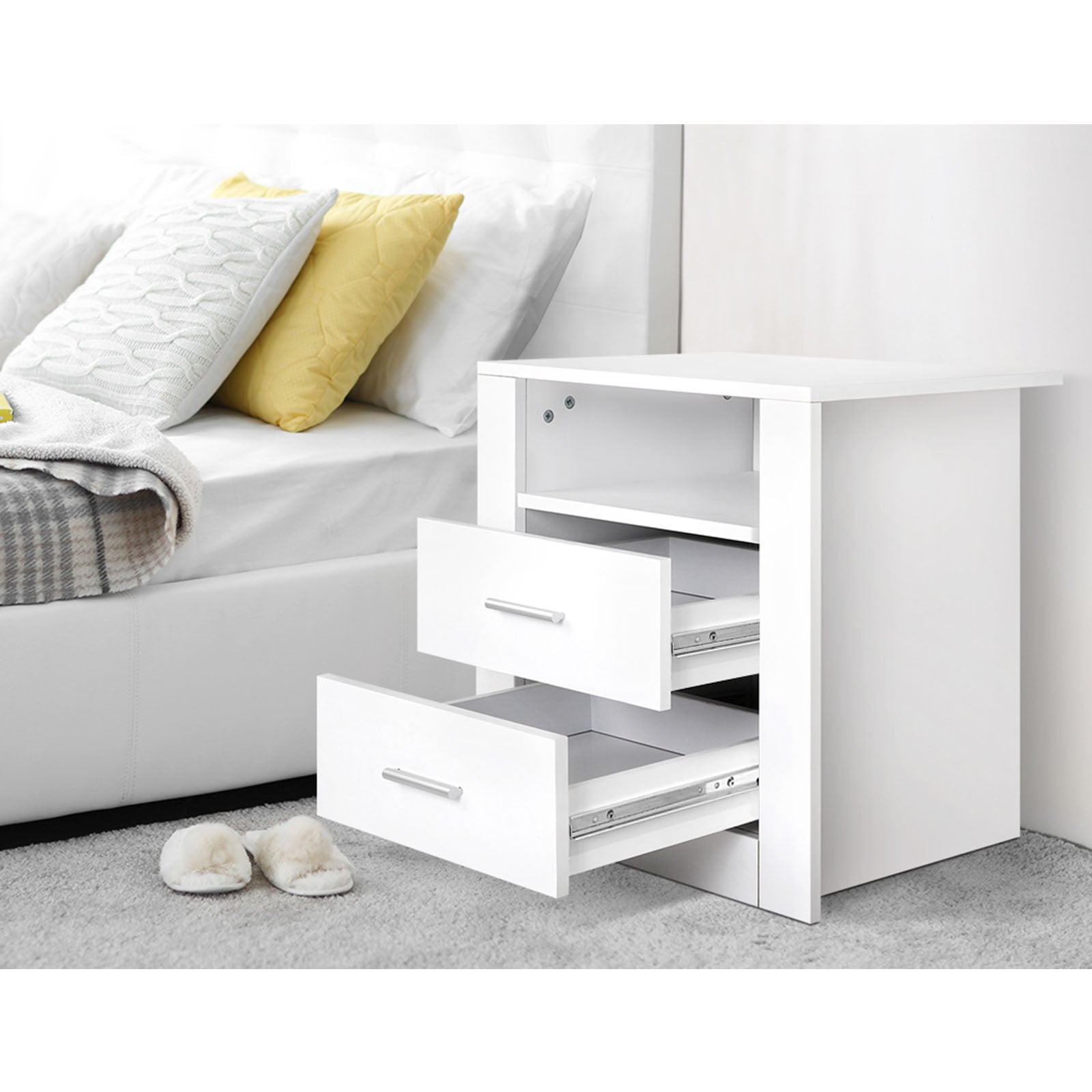 Artiss 2 X Bedside Table 2 Drawers with Shelf - TARA White-Furniture > Bedroom > Bedside Tables-PEROZ Accessories