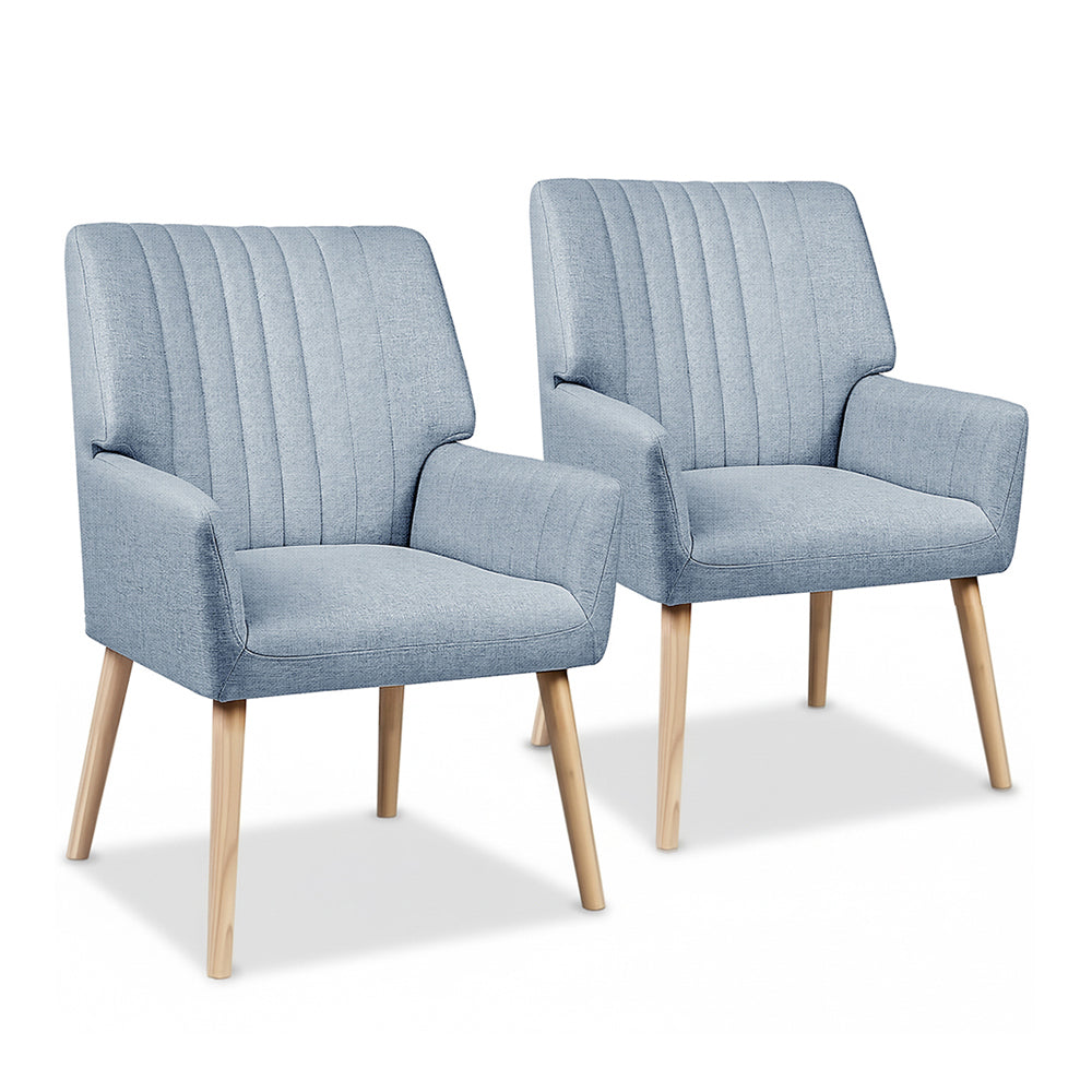 Artiss 2X Armchair Fabric Blue Grey-Furniture > Bar Stools & Chairs > Arm Chairs & Recliners-PEROZ Accessories