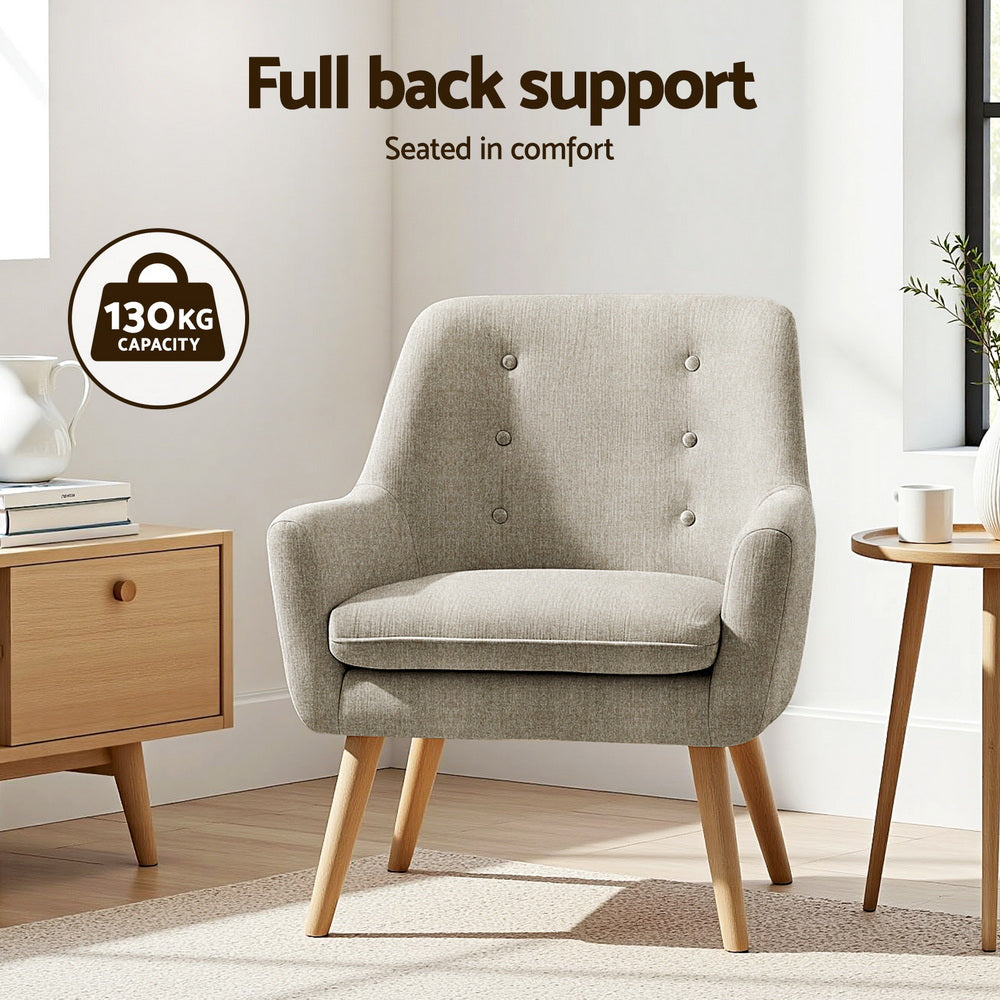 Artiss 2X Armchair Lounge Chair Accent Tub Chair Beige ANNE-Furniture > Bar Stools & Chairs > Arm Chairs & Recliners-PEROZ Accessories