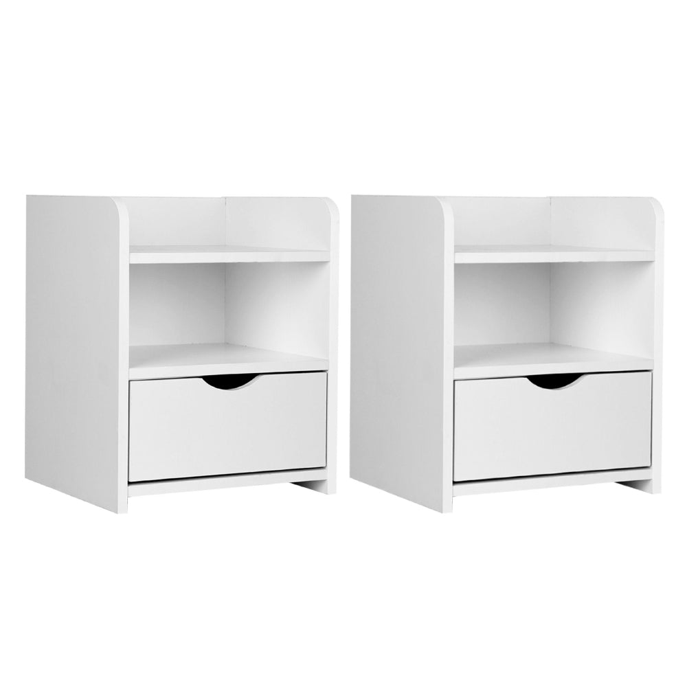 Artiss 2X Bedside Table 1 Drawer with Shelf - FARA White-Furniture > Bedroom > Bedside Tables-PEROZ Accessories