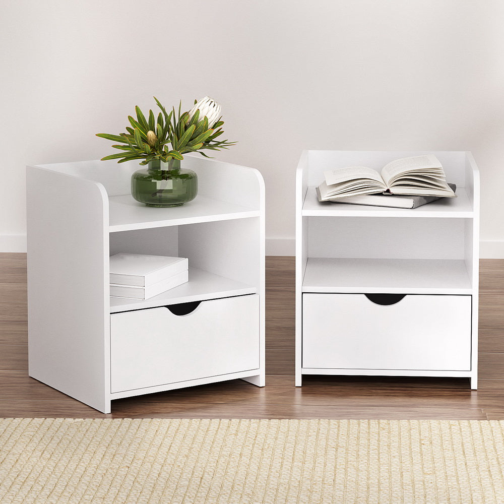 Artiss 2X Bedside Table 1 Drawer with Shelf - FARA White-Furniture > Bedroom > Bedside Tables-PEROZ Accessories
