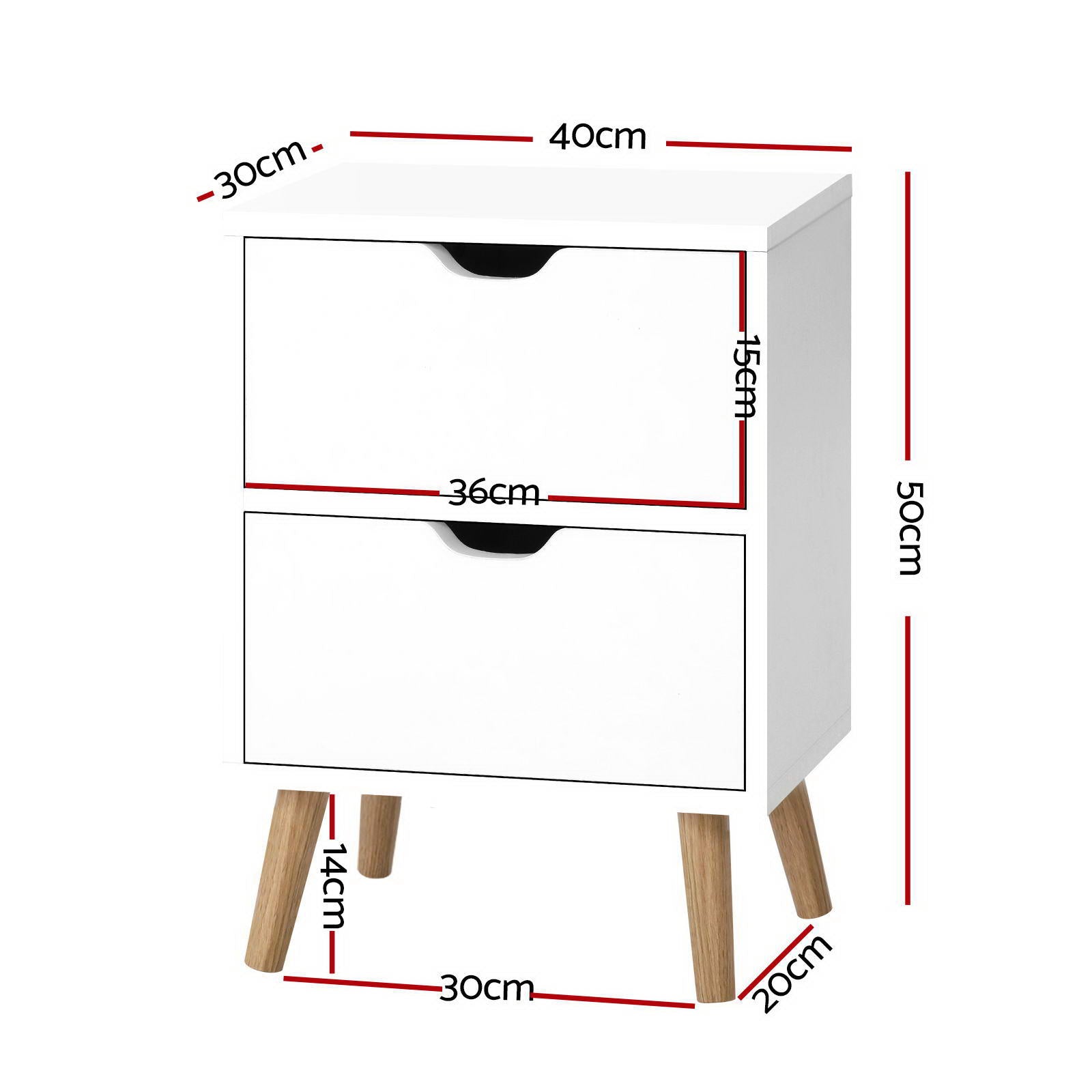 Artiss 2X Bedside Table 2 Drawers - BODEN White-Furniture > Bedroom > Bedside Tables-PEROZ Accessories