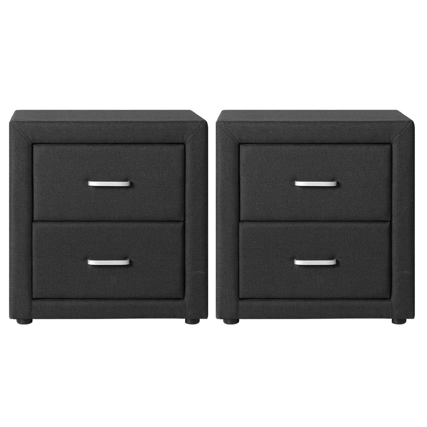Artiss 2X Bedside Table 2 Drawers Fabric - CADEN Charcoal-Furniture > Bedroom > Bedside Tables-PEROZ Accessories