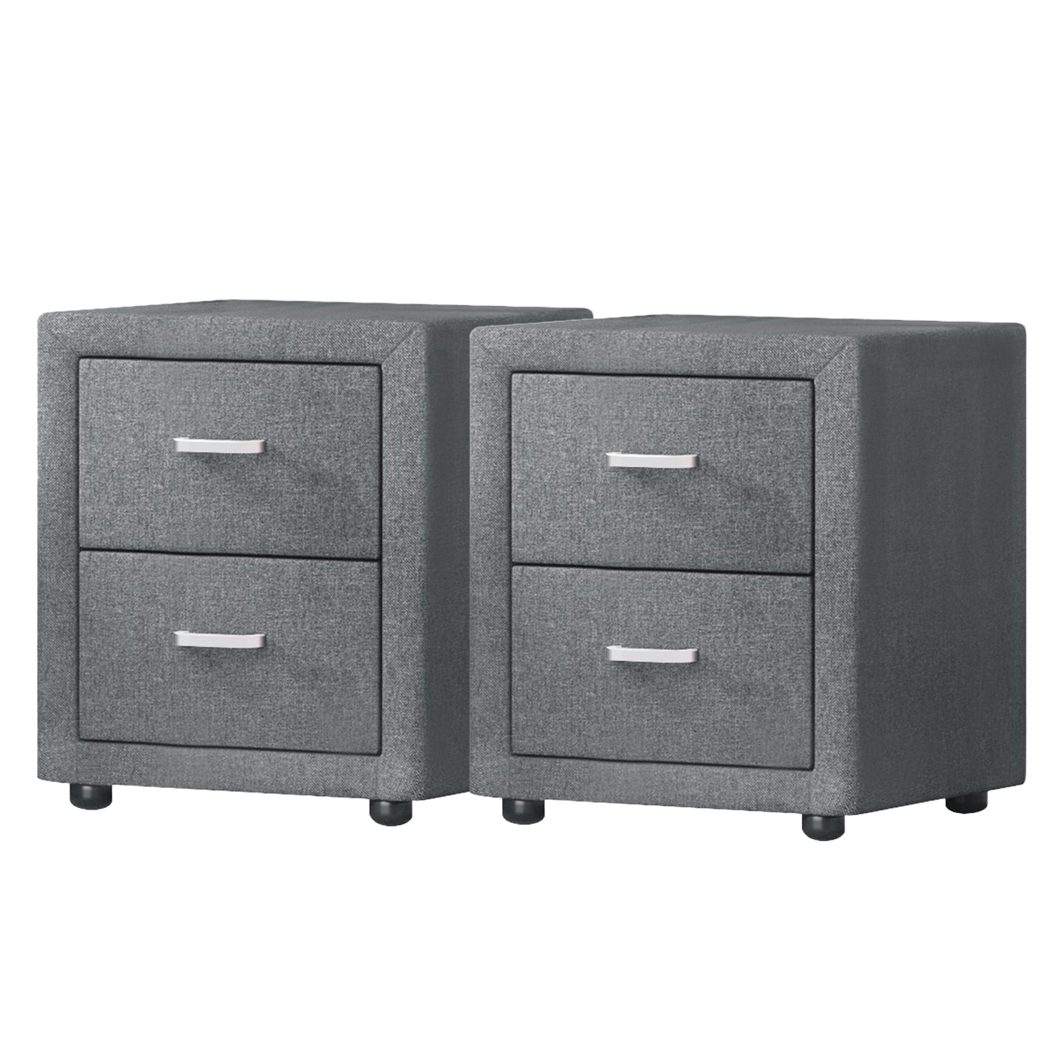 Artiss 2X Bedside Table 2 Drawers Side Table Fabric - CADEN Grey-Furniture > Bedroom > Bedside Tables-PEROZ Accessories