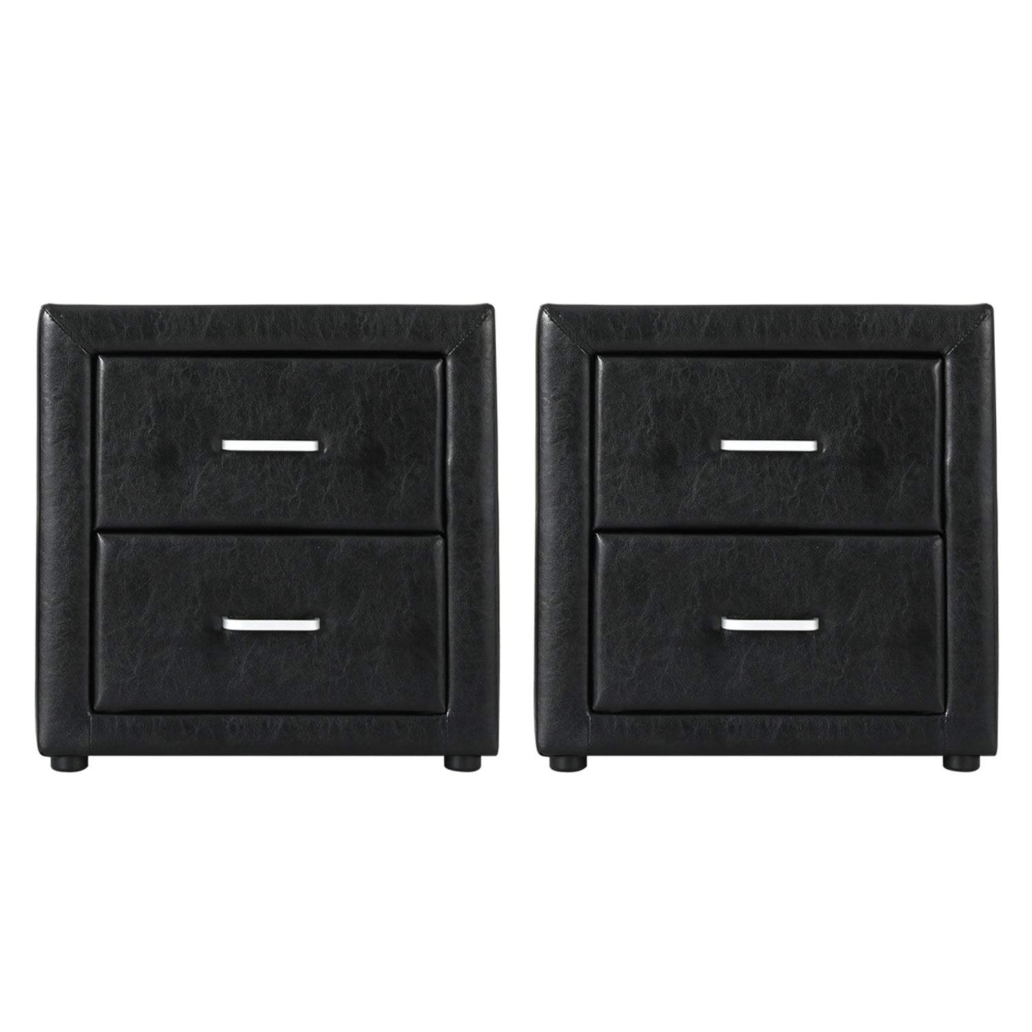 Artiss 2X Bedside Table 2 Drawers Side Table Leather - CADEN Black-Furniture > Bedroom > Bedside Tables-PEROZ Accessories