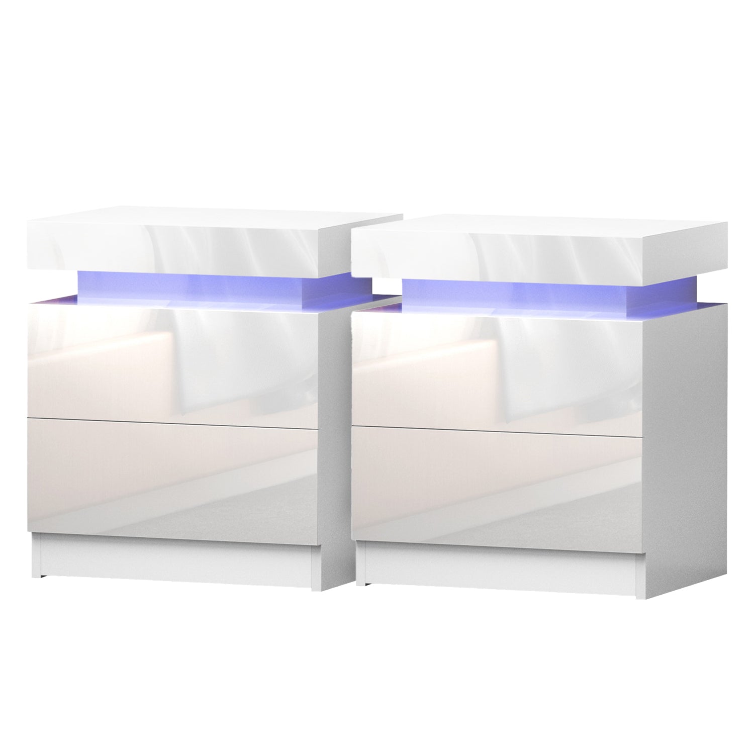 Artiss 2X Bedside Table LED 2 Drawers Lift-up Storage - COLEY White-Furniture > Bedroom > Bedside Tables-PEROZ Accessories