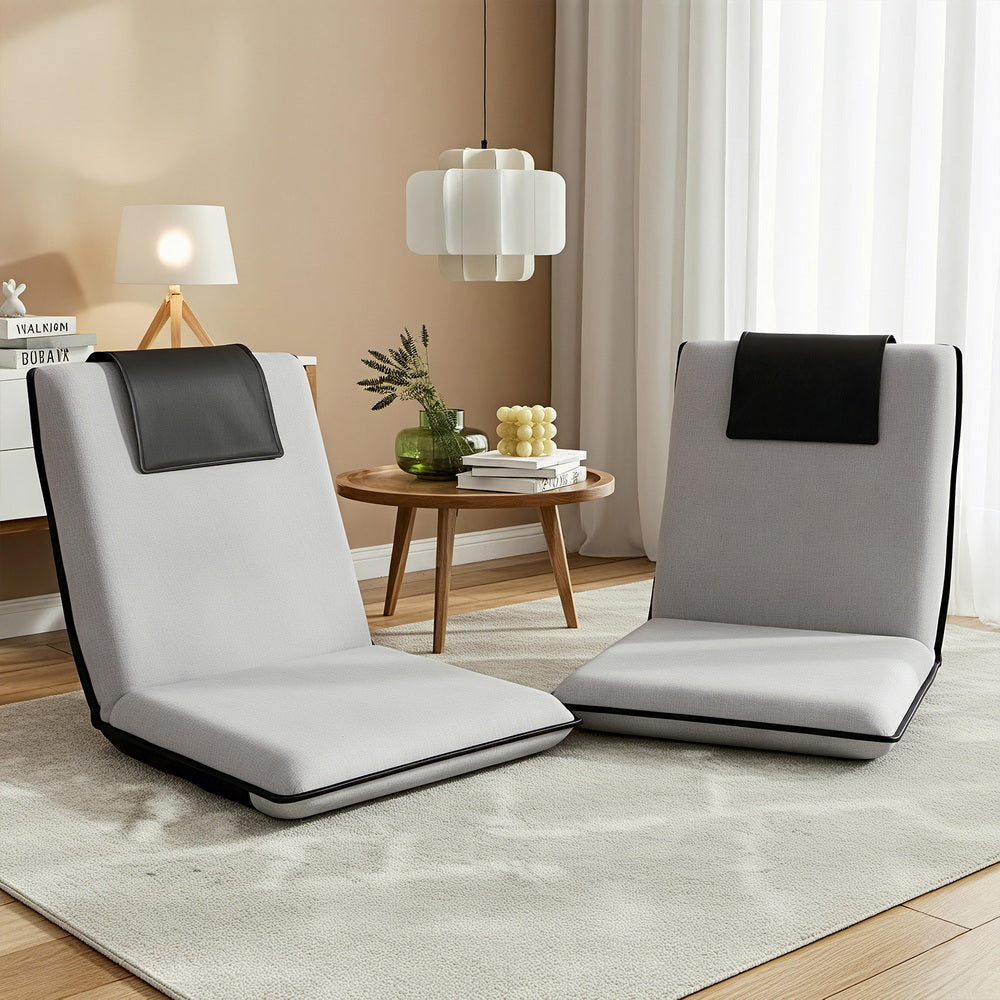 Artiss 2X Floor Lounge Sofa Bed Floor Cushion Velvet Grey-Furniture > Bar Stools & Chairs > Arm Chairs & Recliners-PEROZ Accessories