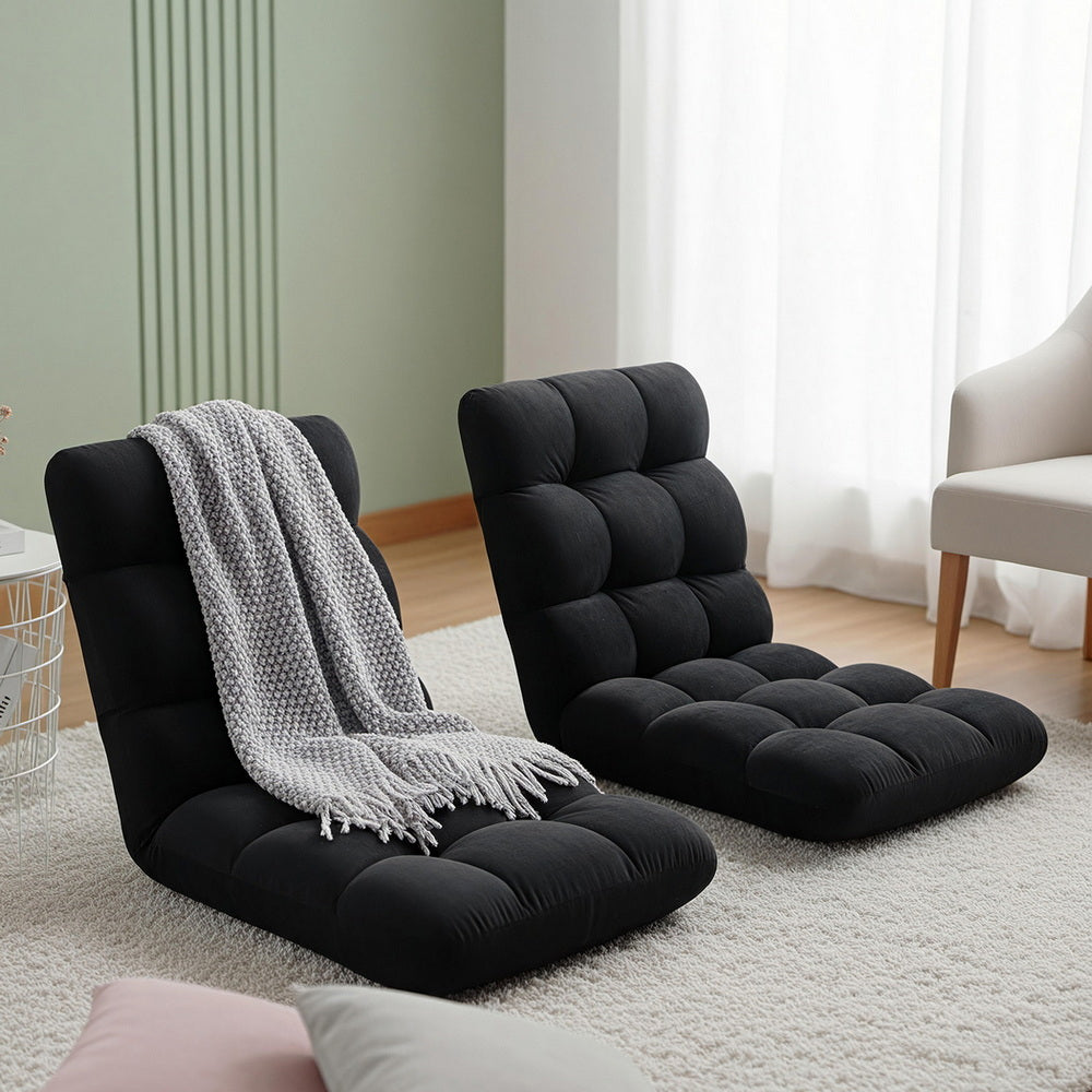 Artiss 2X Lounge Sofa Bed Flannel Fabric Black-Furniture > Bar Stools & Chairs > Arm Chairs & Recliners-PEROZ Accessories