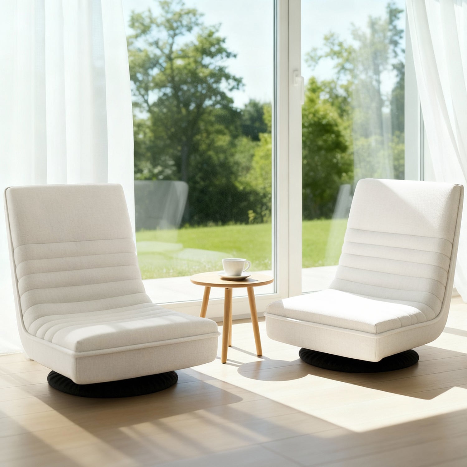 Artiss 2XFloor Chair Lounge Sofa Swivel Foldable Linen White-Furniture > Bar Stools & Chairs > Arm Chairs & Recliners-PEROZ Accessories