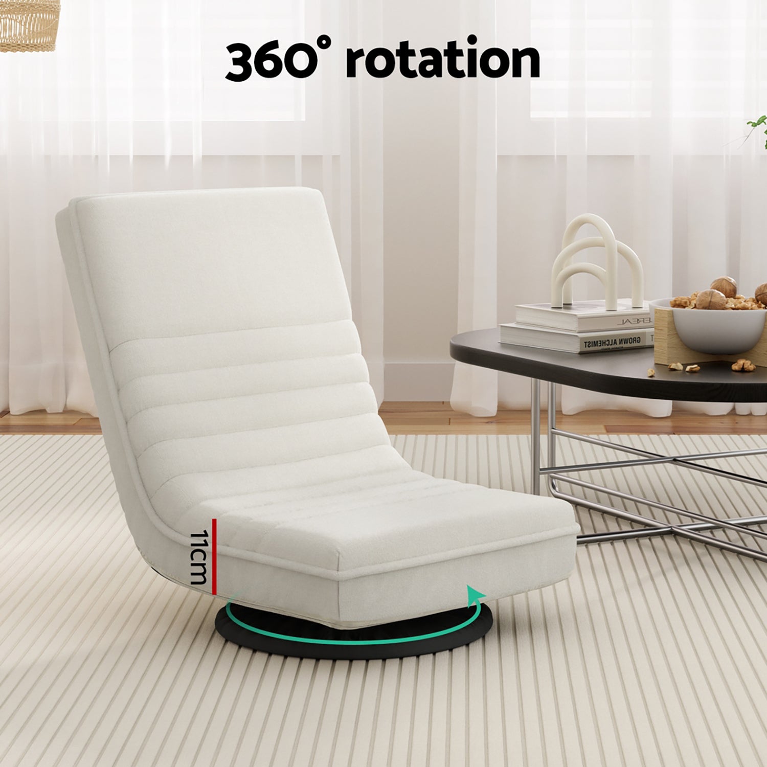 Artiss 2XFloor Chair Lounge Sofa Swivel Foldable Linen White-Furniture > Bar Stools & Chairs > Arm Chairs & Recliners-PEROZ Accessories