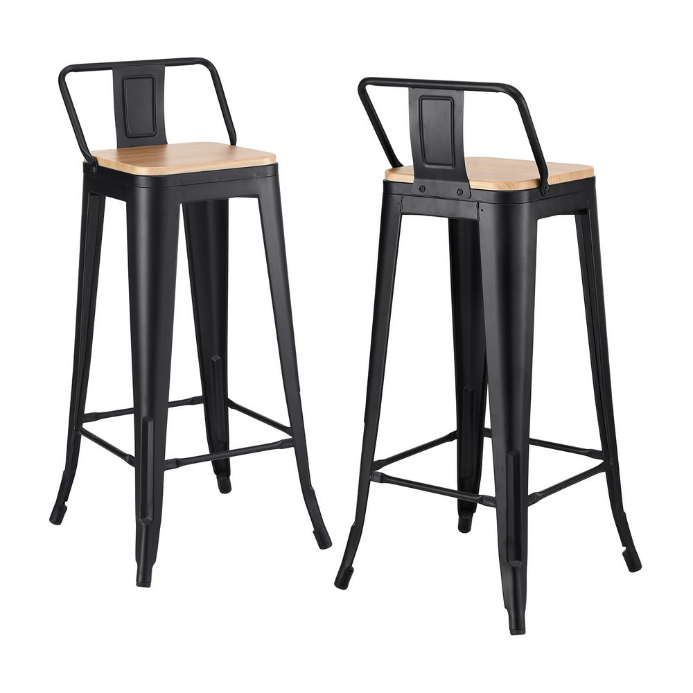 Artiss 2x Bar Stools Kitchen Counter High Chair Dining Stackable Metal Black-Furniture > Bar Stools & Chairs > Table & Bar Stools-PEROZ Accessories