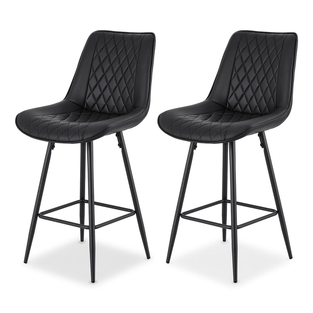 Artiss 2x Bar Stools Kitchen Dining Chair Counter Stool Diamond PU Leather Black-Furniture > Bar Stools & Chairs > Table & Bar Stools-PEROZ Accessories