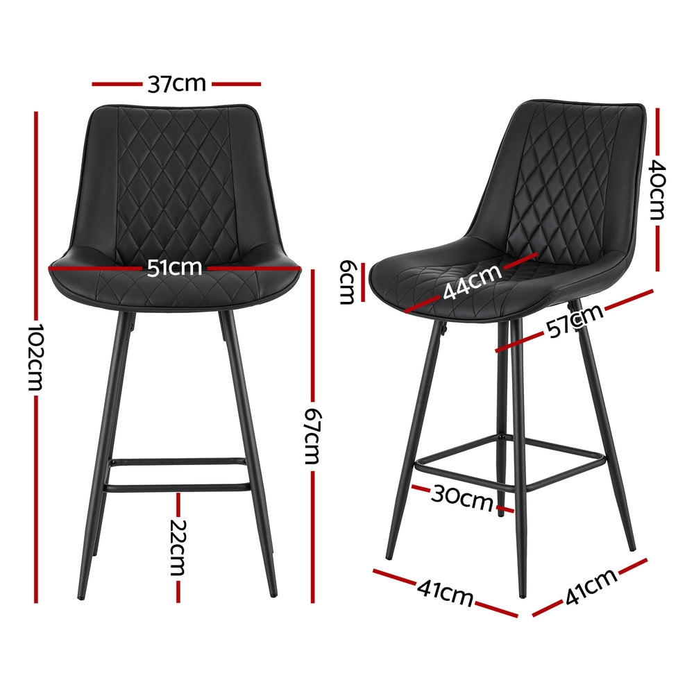Artiss 2x Bar Stools Kitchen Dining Chair Counter Stool Diamond PU Leather Black-Furniture > Bar Stools & Chairs > Table & Bar Stools-PEROZ Accessories