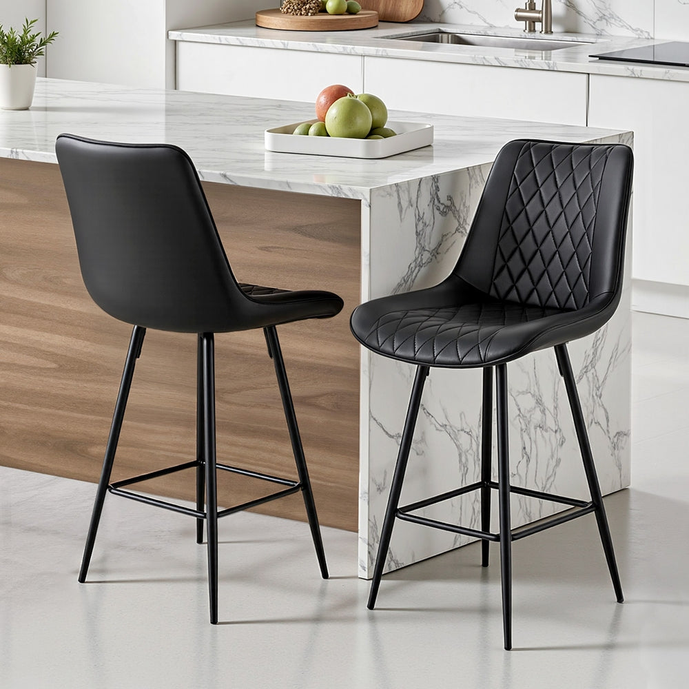 Artiss 2x Bar Stools Kitchen Dining Chair Counter Stool Diamond PU Leather Black-Furniture > Bar Stools & Chairs > Table & Bar Stools-PEROZ Accessories