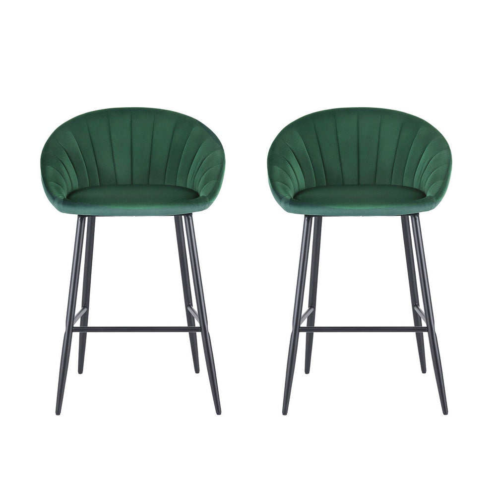 Artiss 2x Bar Stools Kitchen Dining Chair Counter Stool Tub Velvet Metal Green-Furniture > Bar Stools & Chairs > Table & Bar Stools-PEROZ Accessories