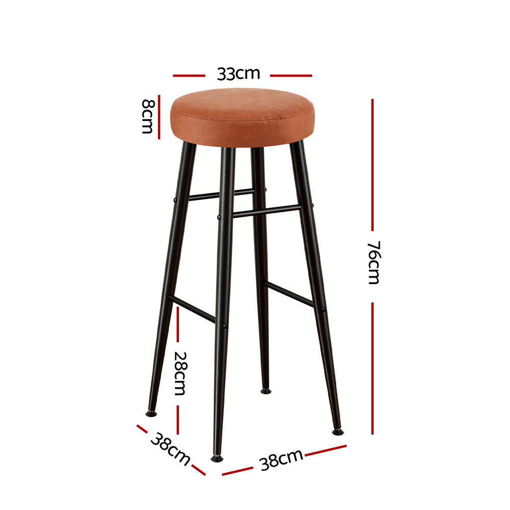 Artiss 2x Bar Stools Kitchen Dining Chairs Counter Round PU Leather Lane Brown-Furniture > Bar Stools & Chairs > Table & Bar Stools-PEROZ Accessories