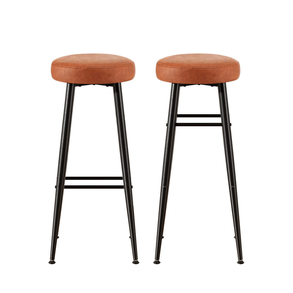 Artiss 2x Bar Stools Kitchen Dining Chairs Counter Round PU Leather Lane Brown-Furniture > Bar Stools & Chairs > Table & Bar Stools-PEROZ Accessories