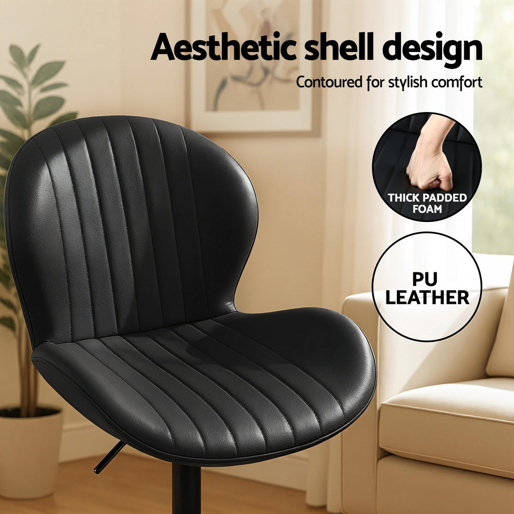 Artiss 2x Bar Stools Kitchen Swivel Gas Lift Counter Chair Shell Leather Black-Furniture > Bar Stools & Chairs > Table & Bar Stools-PEROZ Accessories