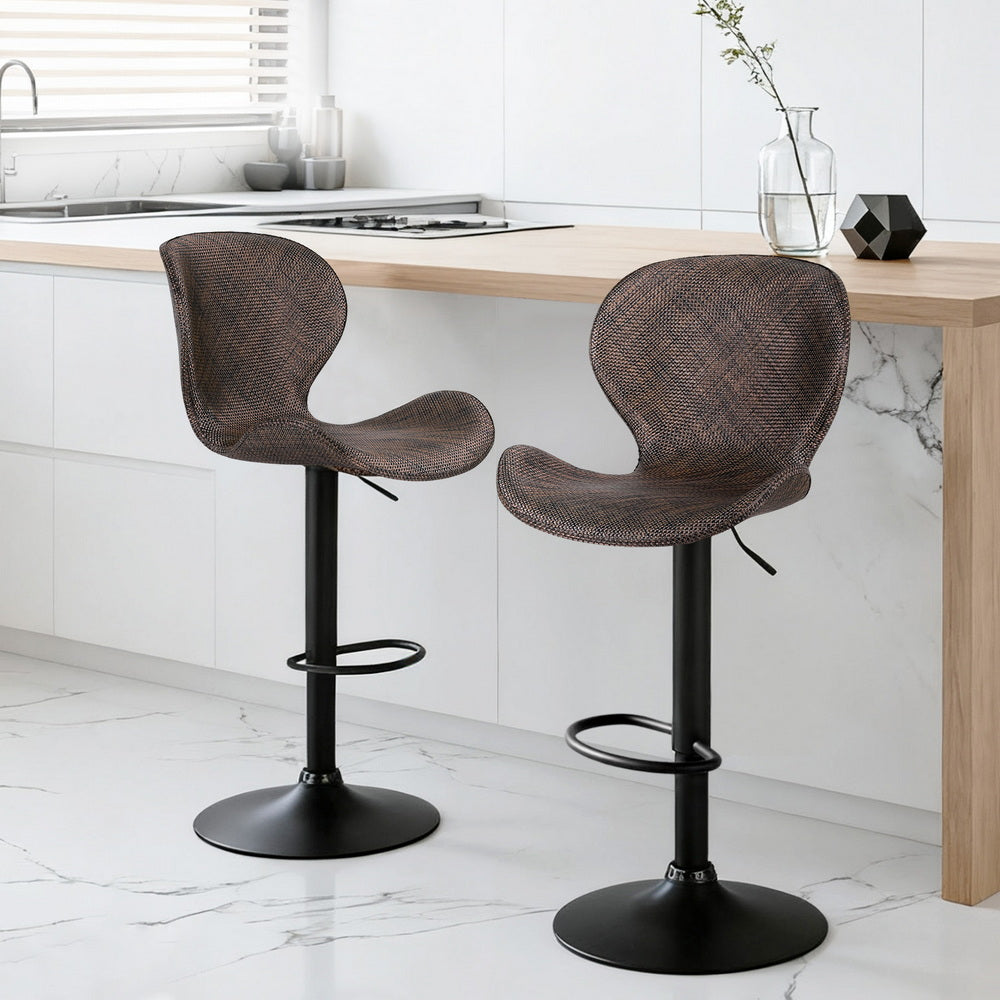 Artiss 2x Bar Stools Kitchen Swivel Gas Lift Counter Chair Wing PE Rattan Brown-Furniture > Bar Stools & Chairs > Table & Bar Stools-PEROZ Accessories