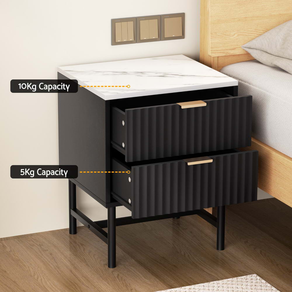 Artiss 2x Bedside Table 2 Drawers - Black-Furniture > Bedroom > Bedside Tables-PEROZ Accessories