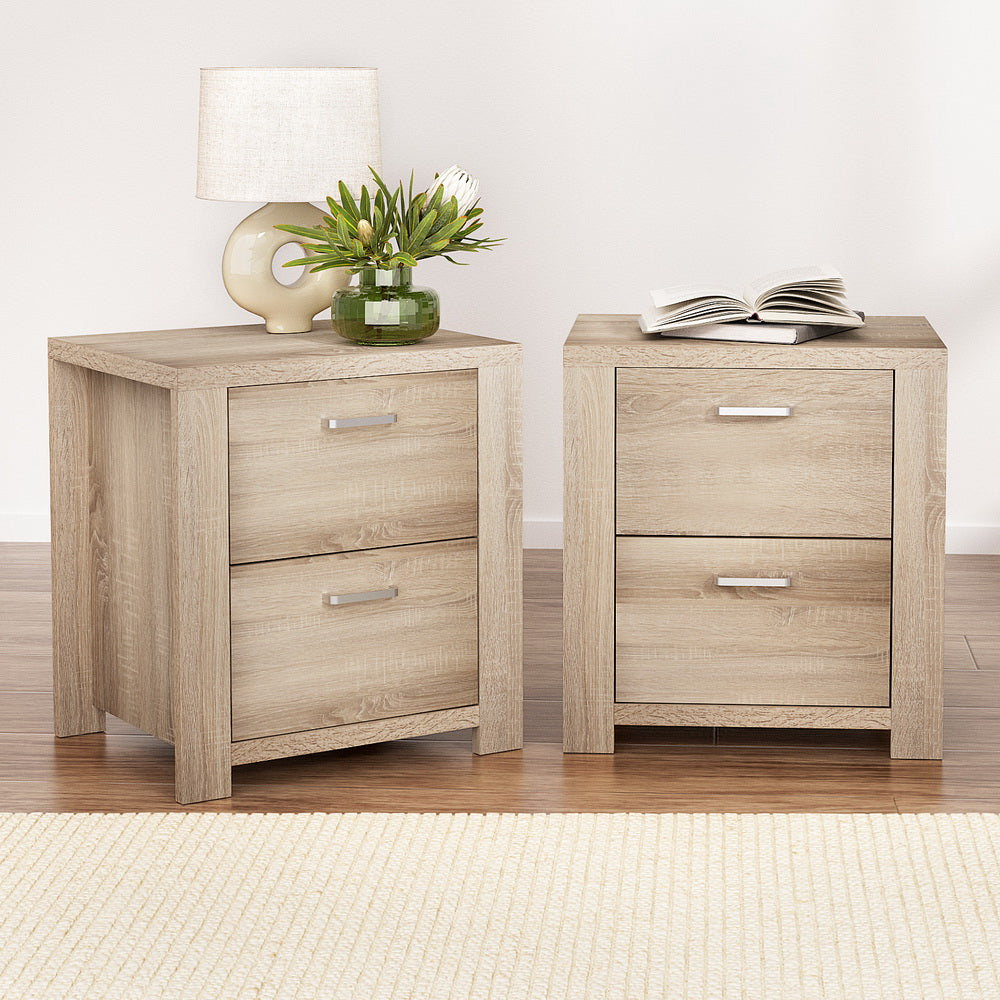Artiss 2x Bedside Table 2 Drawers - MAXI Pine-Furniture > Bedroom > Bedside Tables-PEROZ Accessories