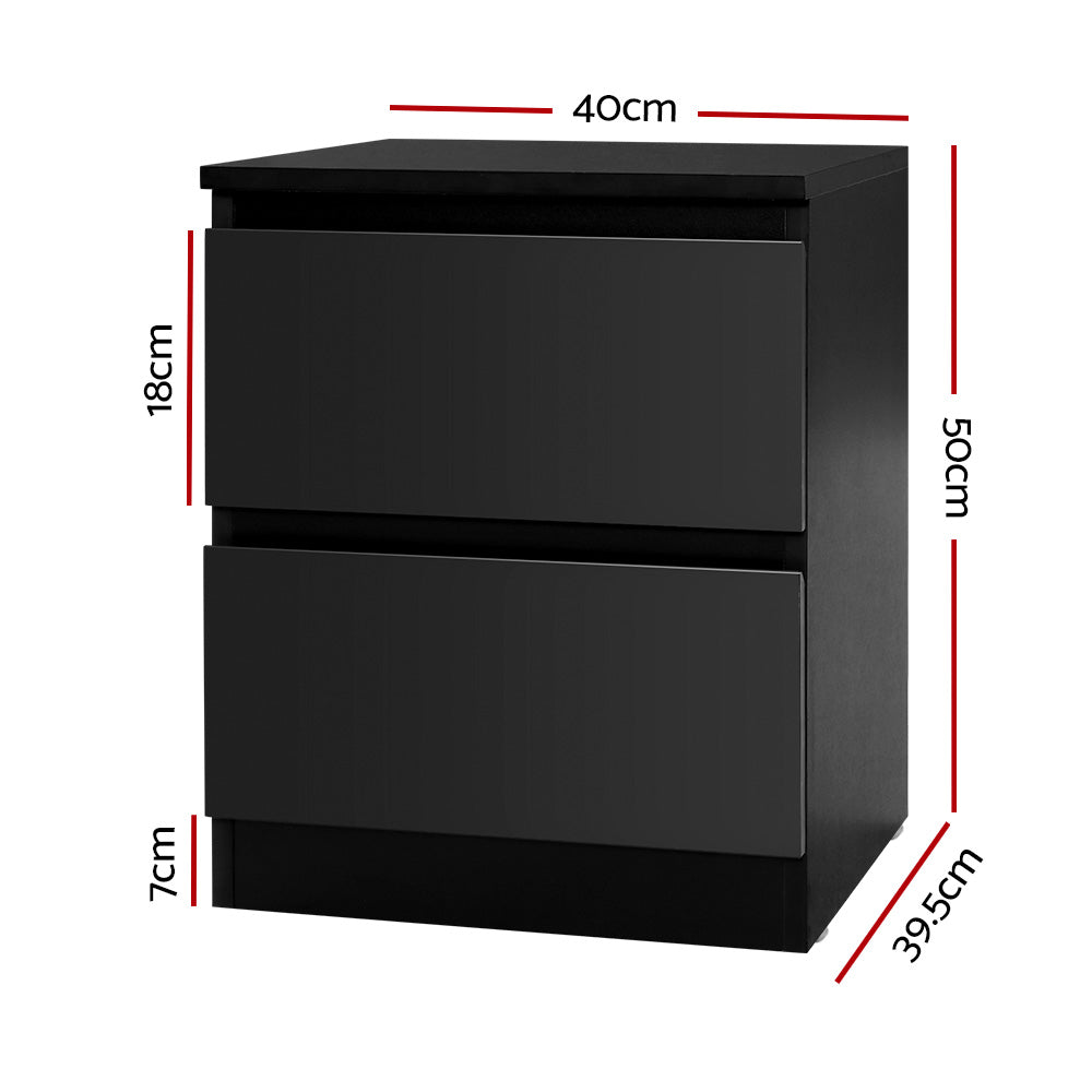 Artiss 2x Bedside Table 2 Drawers - PEPE Black-Furniture > Bedroom > Bedside Tables-PEROZ Accessories