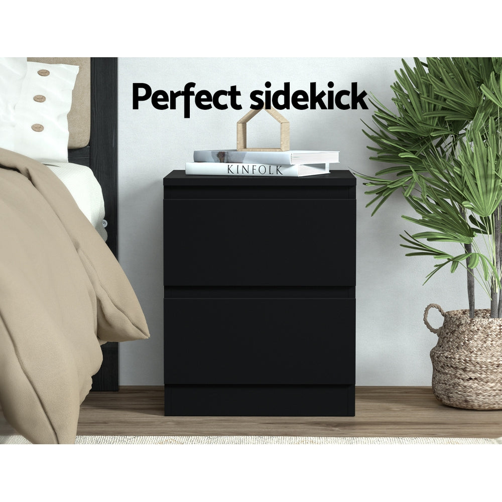 Artiss 2x Bedside Table 2 Drawers - PEPE Black-Furniture > Bedroom > Bedside Tables-PEROZ Accessories