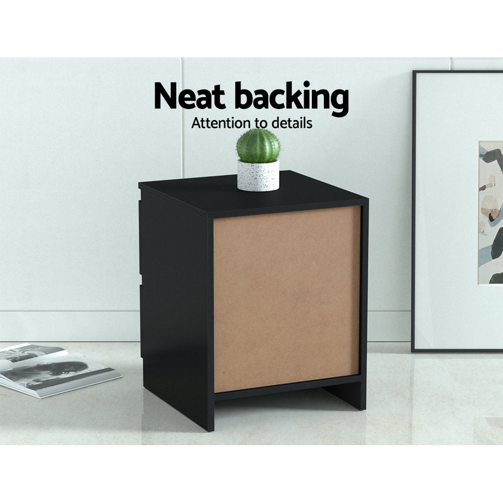 Artiss 2x Bedside Table 2 Drawers - PEPE Black-Furniture > Bedroom > Bedside Tables-PEROZ Accessories