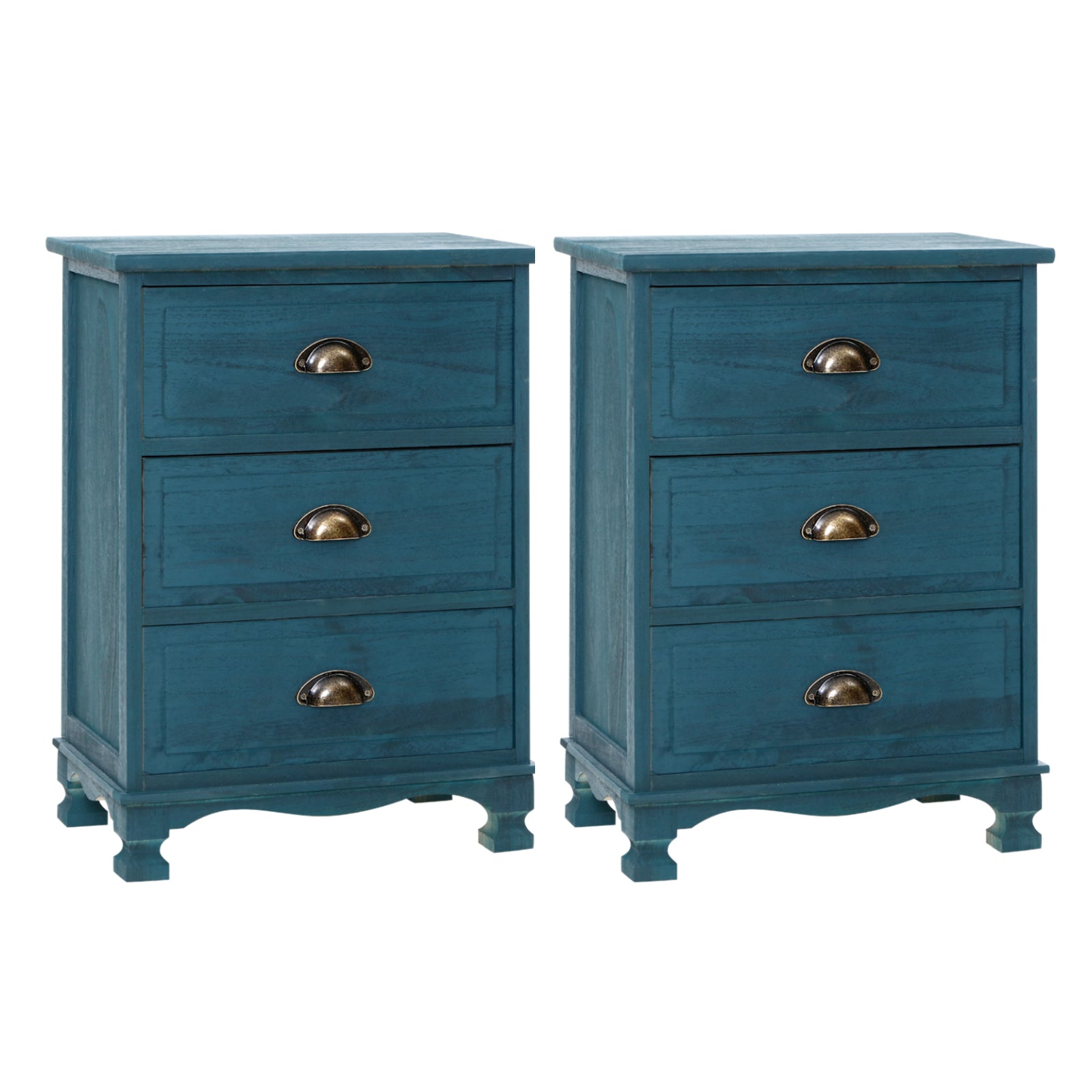 Artiss 2x Bedside Table 3 Drawers Vintage - THYME Blue-Furniture > Bedroom > Bedside Tables-PEROZ Accessories