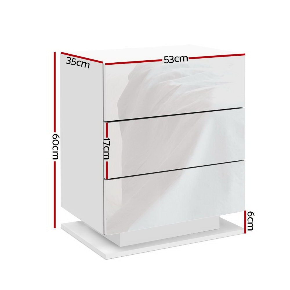 Artiss 2x Bedside Table LED 3 Drawers - MORI White-Furniture > Bedroom > Bedside Tables-PEROZ Accessories