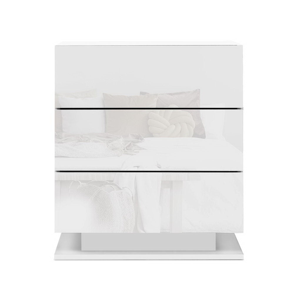 Artiss 2x Bedside Table LED 3 Drawers - MORI White-Furniture > Bedroom > Bedside Tables-PEROZ Accessories