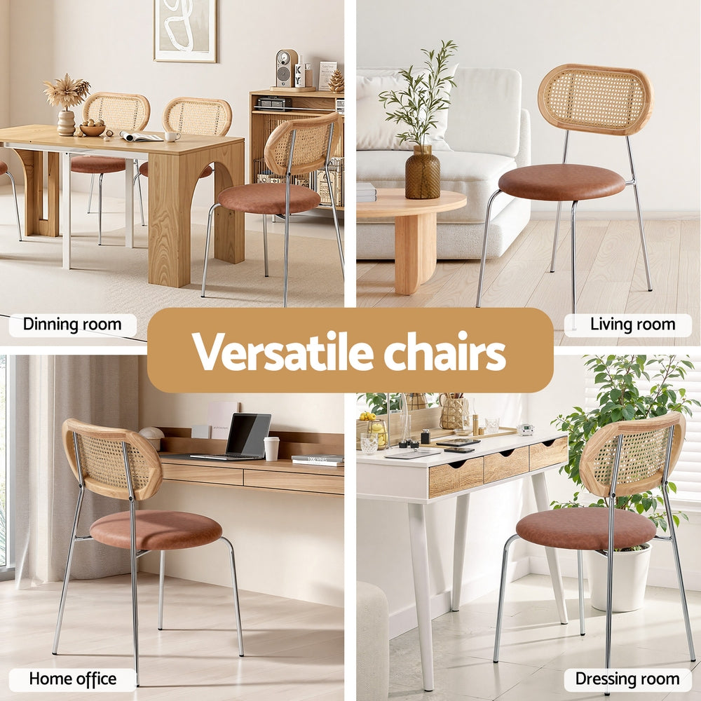 Artiss 2x Dining Chairs PU Leather Rattan Kitchen Lounge Cafe Accent Chair Brown-Furniture > Dining > Kitchen & Dining Chairs-PEROZ Accessories