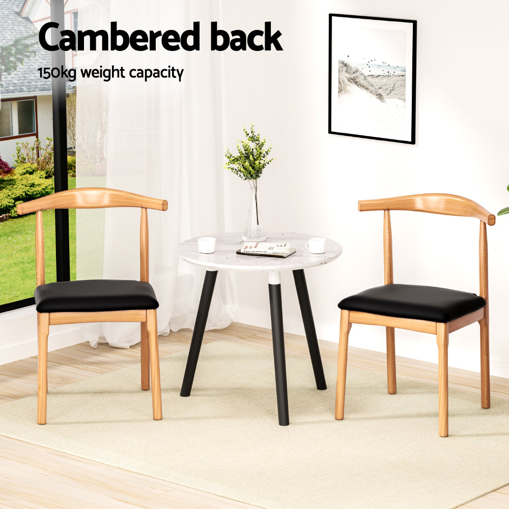 Artiss 2x Dining Chairs Rubber Wood Leather Seat Black-Furniture > Dining > Kitchen & Dining Chairs-PEROZ Accessories