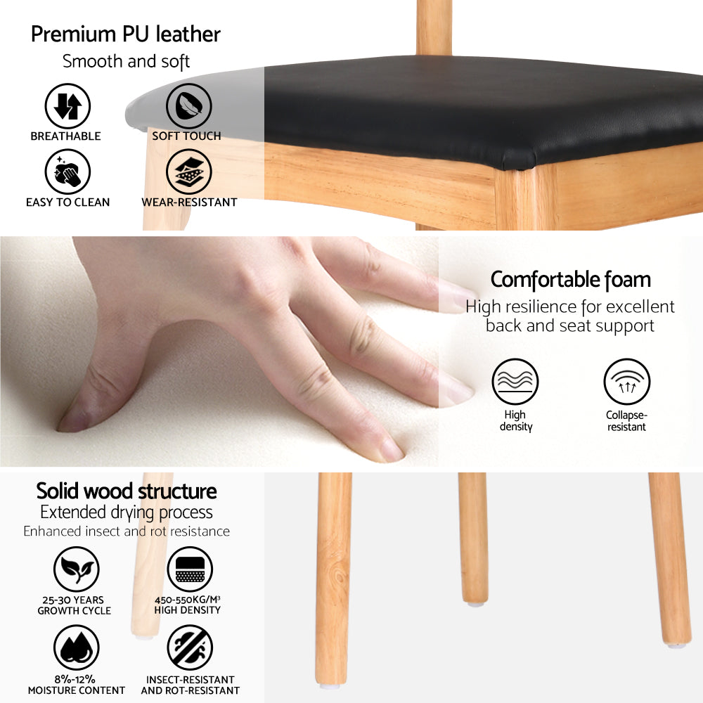 Artiss 2x Dining Chairs Rubber Wood Leather Seat Black-Furniture > Dining > Kitchen & Dining Chairs-PEROZ Accessories