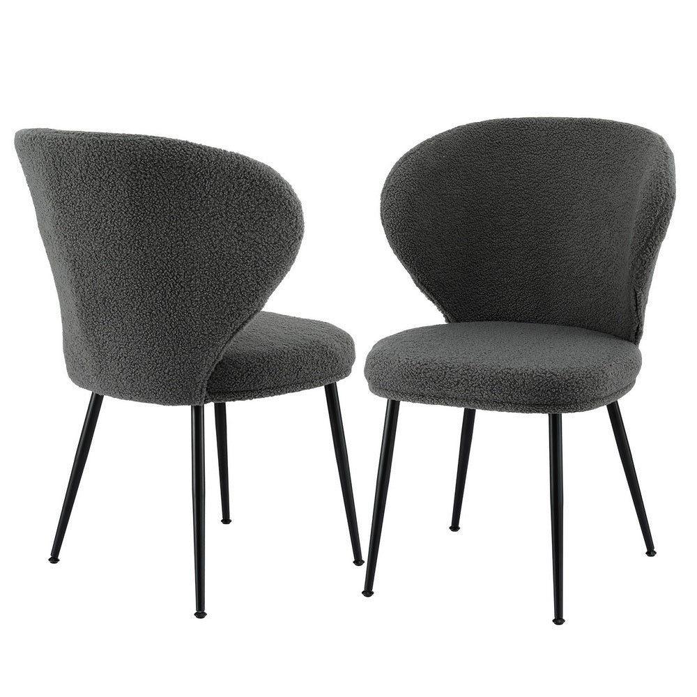 Artiss 2x Dining Chairs Sherpa Boucle Wing Back Grey-Furniture > Dining > Kitchen & Dining Chairs-PEROZ Accessories
