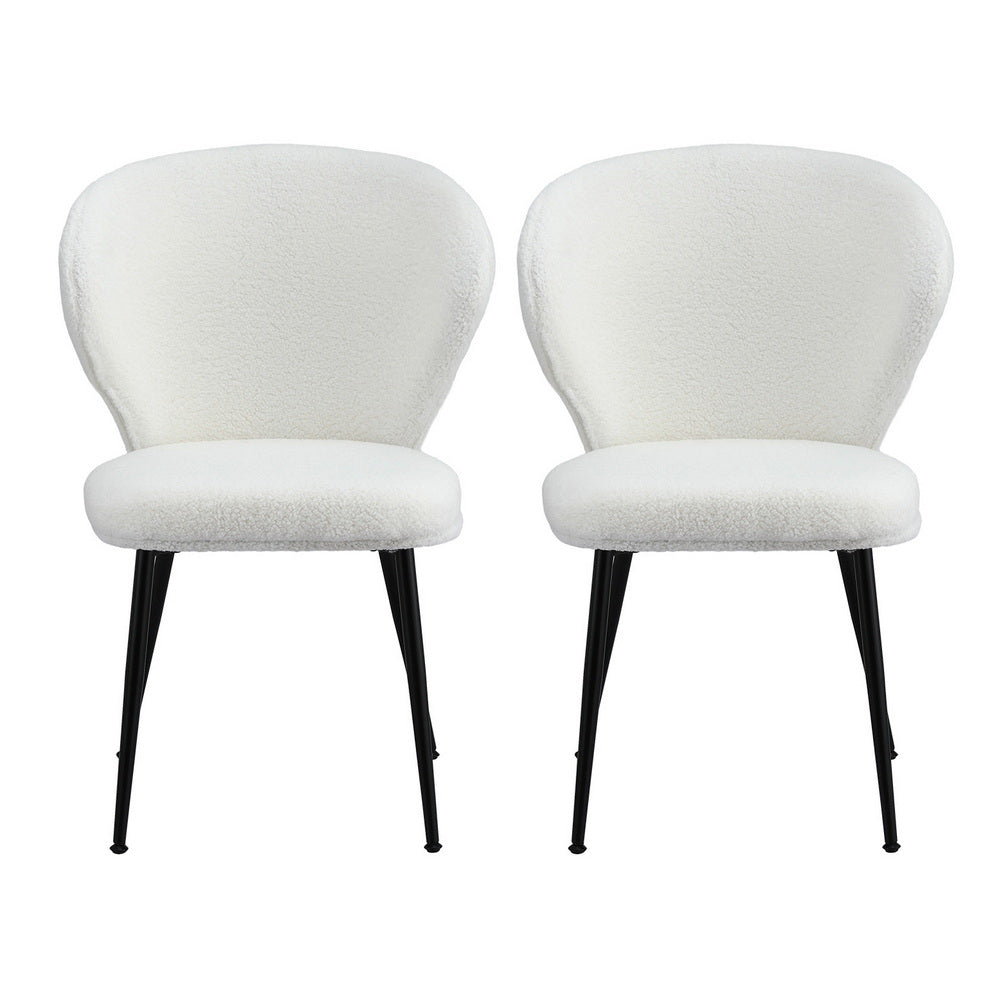 Artiss 2x Dining Chairs Sherpa Boucle Wing Back White-Furniture > Dining > Kitchen & Dining Chairs-PEROZ Accessories