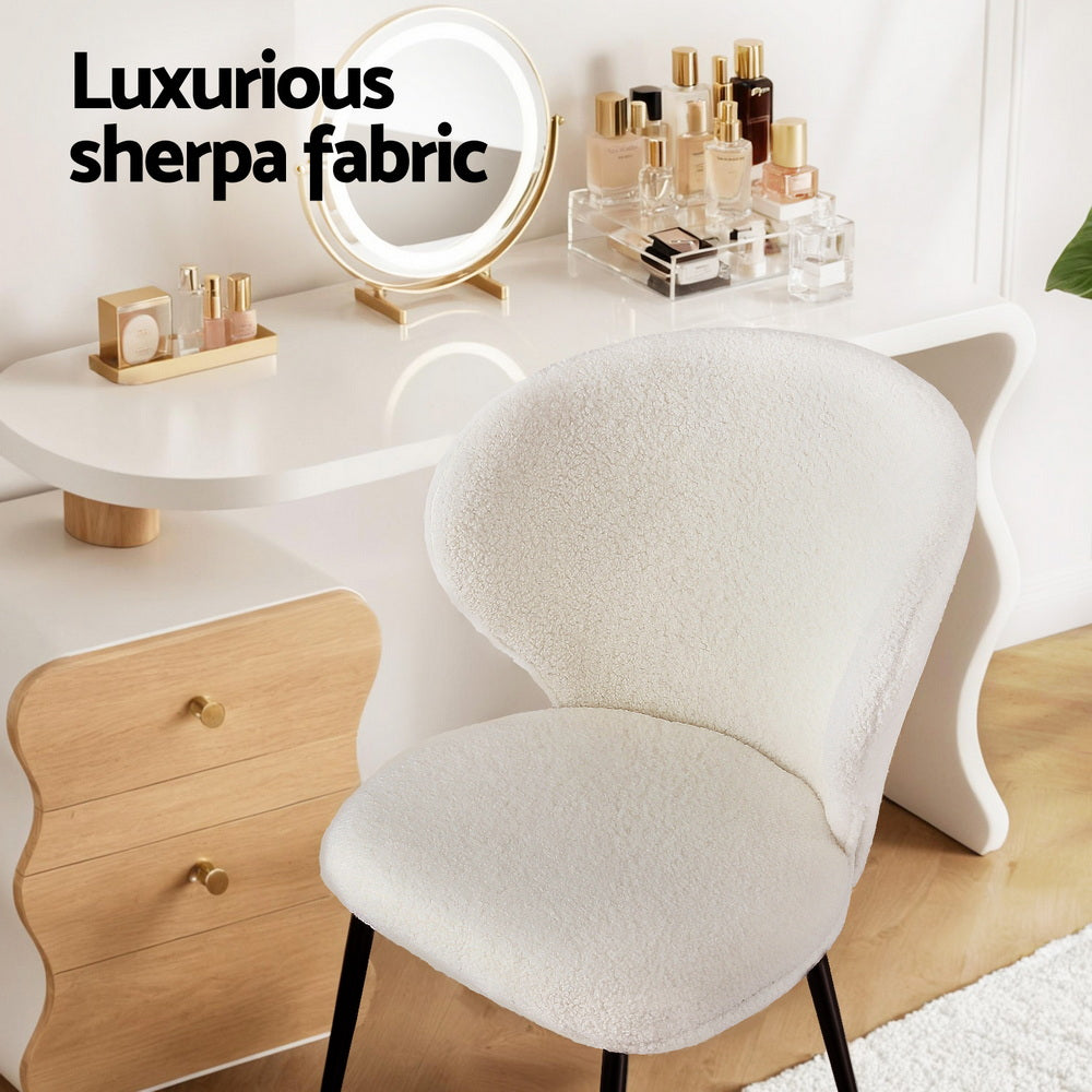 Artiss 2x Dining Chairs Sherpa Boucle Wing Back White-Furniture > Dining > Kitchen & Dining Chairs-PEROZ Accessories