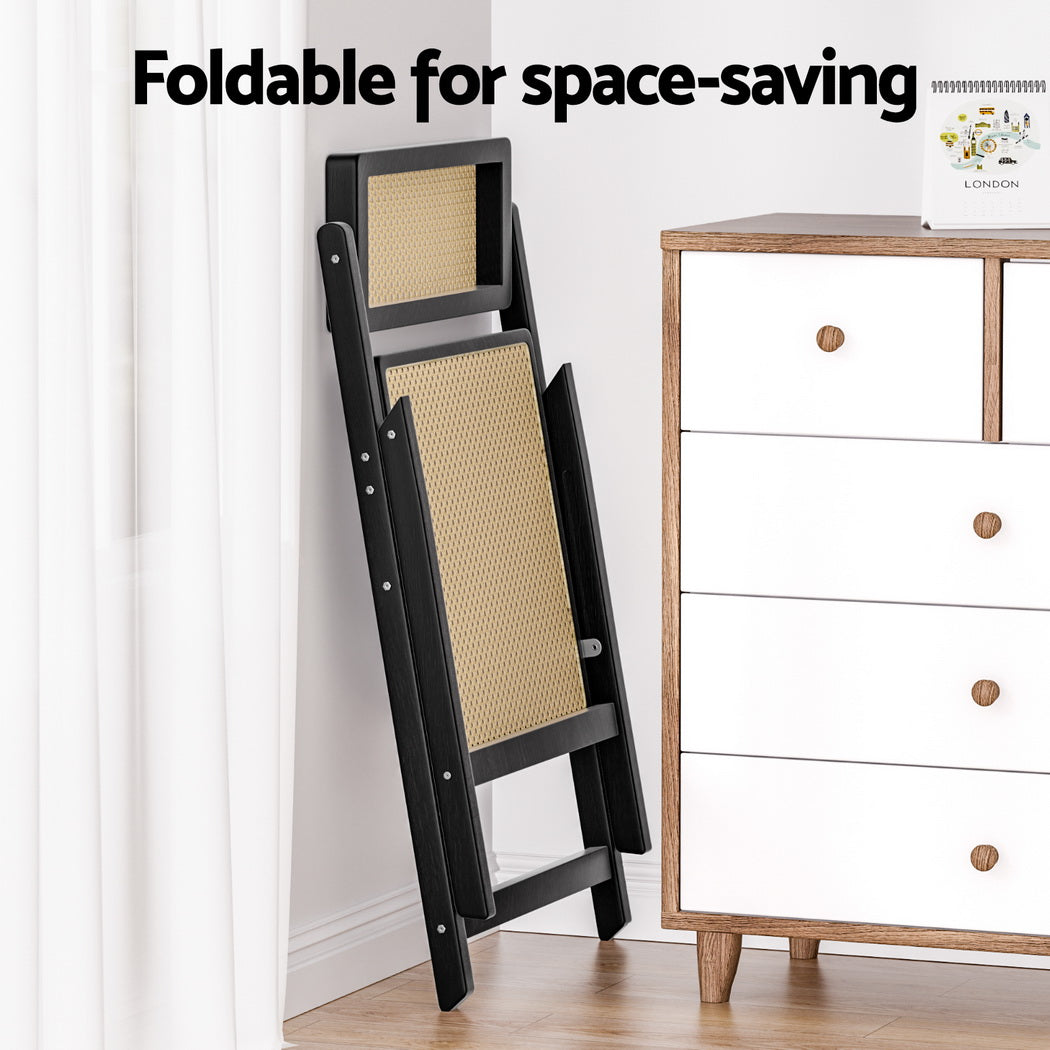 Artiss 2x Dining Chairs Wooden Rattan Foldable Black-Furniture > Dining > Kitchen & Dining Chairs-PEROZ Accessories