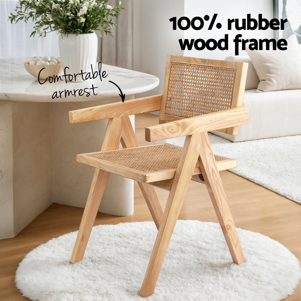 Artiss 2x Dining Chairs Wooden Rattan Seat Rubber Wood Frame-Furniture > Dining > Kitchen & Dining Chairs-PEROZ Accessories