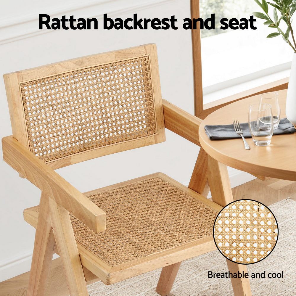 Artiss 2x Dining Chairs Wooden Rattan Seat Rubber Wood Frame-Furniture > Dining > Kitchen & Dining Chairs-PEROZ Accessories