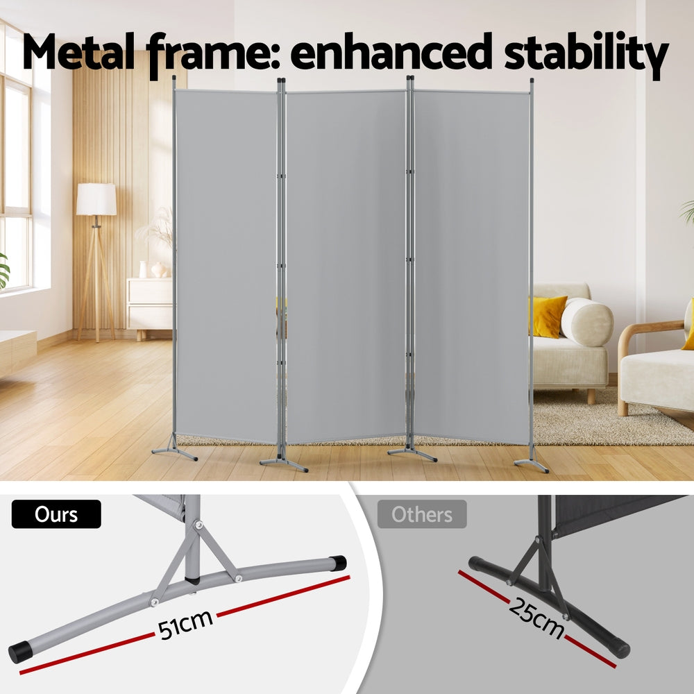 Artiss 3 Panel Room Divider Screen 260x180cm Fabric Grey-Furniture > Bedroom > Room Dividers-PEROZ Accessories