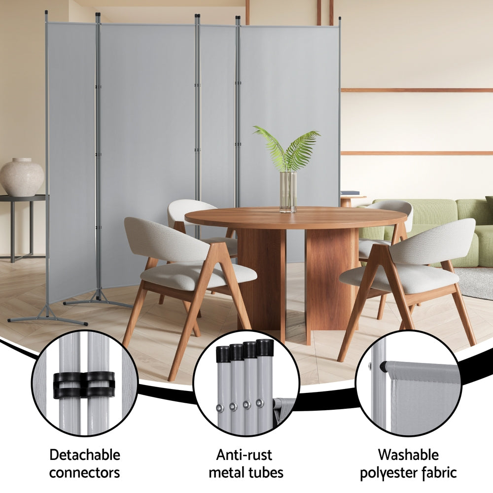 Artiss 4 Panel Room Divider Screen 345x180cm Fabric Grey-Furniture > Bedroom > Room Dividers-PEROZ Accessories