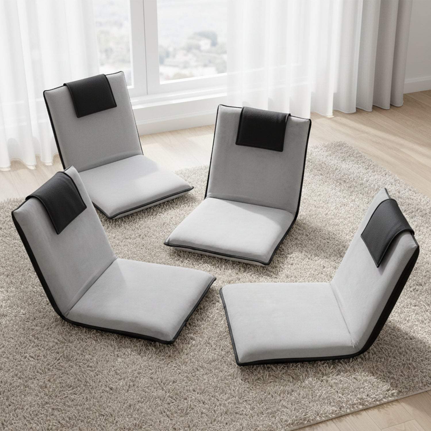 Artiss 4X Floor Lounge Sofa Bed Floor Cushion Velvet Grey-Furniture > Bar Stools & Chairs > Arm Chairs & Recliners-PEROZ Accessories