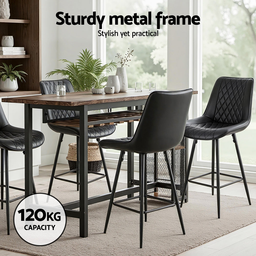Artiss 4x Bar Stools Kitchen Dining Chair Counter Stool Diamond PU Leather Black-Furniture > Bar Stools & Chairs > Table & Bar Stools-PEROZ Accessories