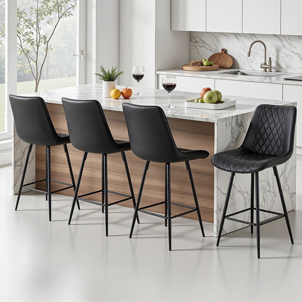 Artiss 4x Bar Stools Kitchen Dining Chair Counter Stool Diamond PU Leather Black-Furniture > Bar Stools & Chairs > Table & Bar Stools-PEROZ Accessories