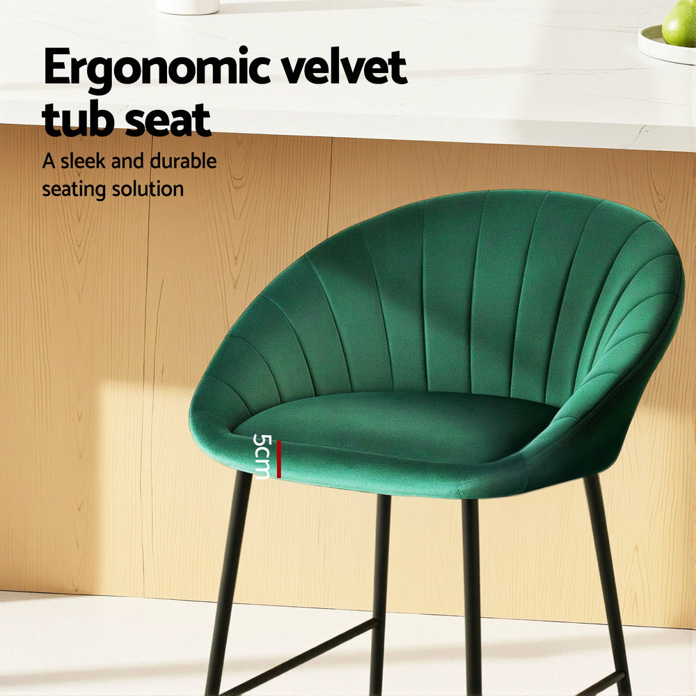 Artiss 4x Bar Stools Kitchen Dining Chair Counter Stool Tub Velvet Metal Green-Furniture > Bar Stools & Chairs > Table & Bar Stools-PEROZ Accessories